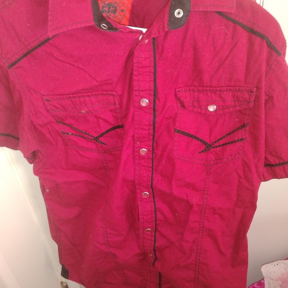 Plato Jeans Burgundy Shirt with Black Trim